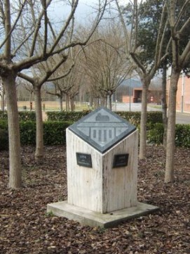 Travertine monolith with engravings